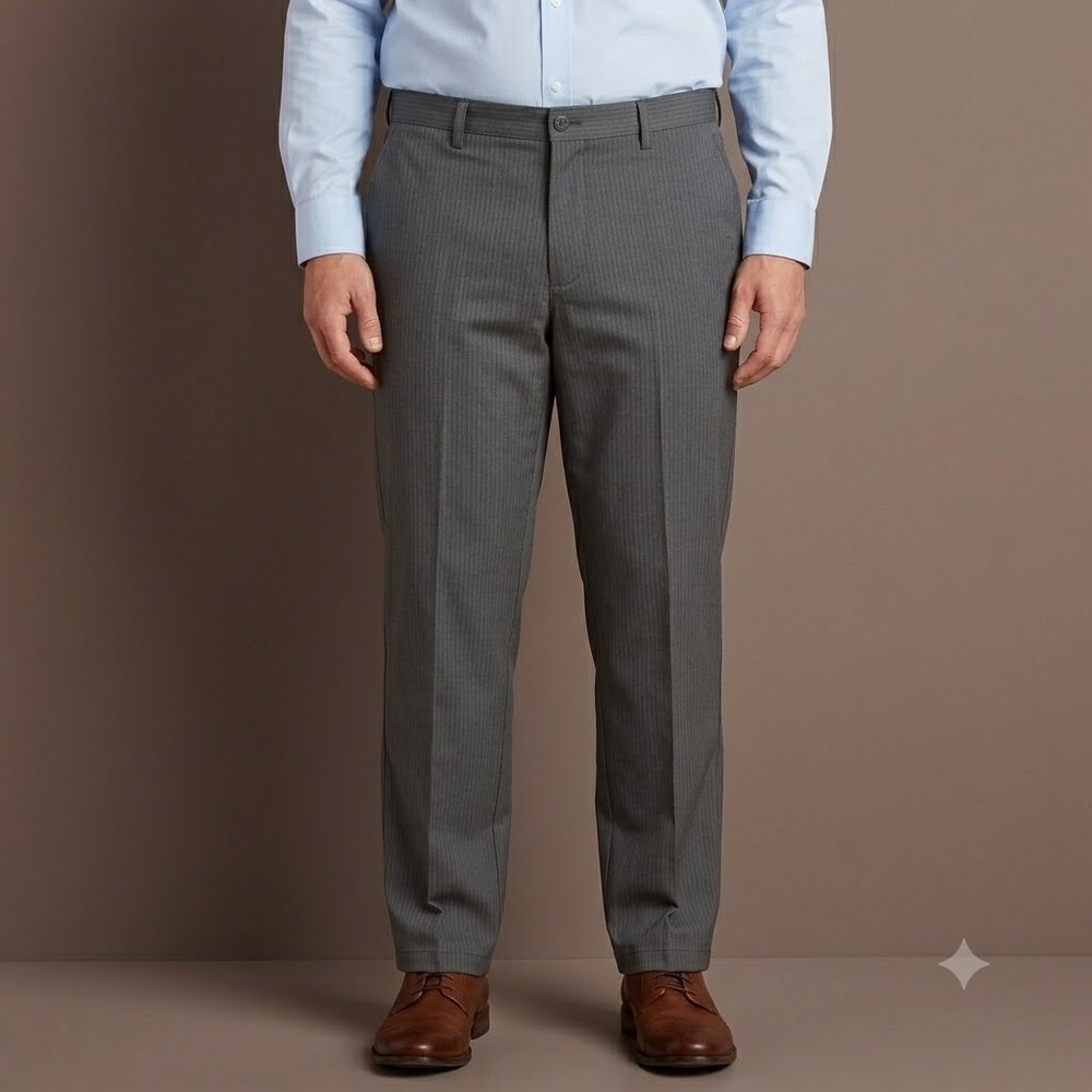 Dockers Men's Gray Striped Dress Pants‎ 38x30 Flat Front Career Chino EUC